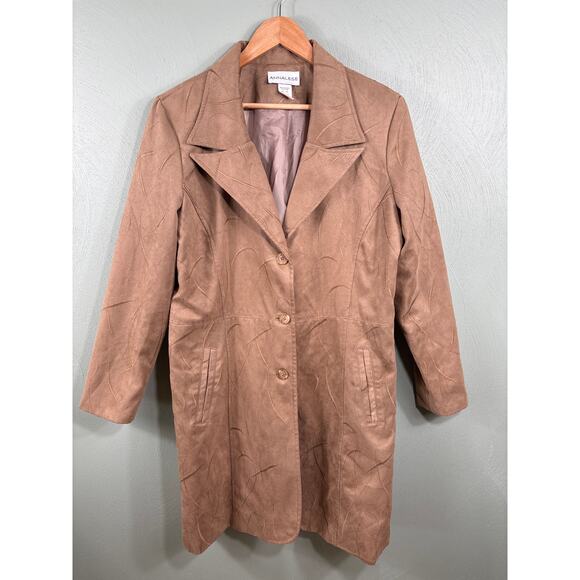Annalese Womens Large Brown Suede 3 Button Velvet Embroidered Trench Coat Jacket - Picture 7 of 9